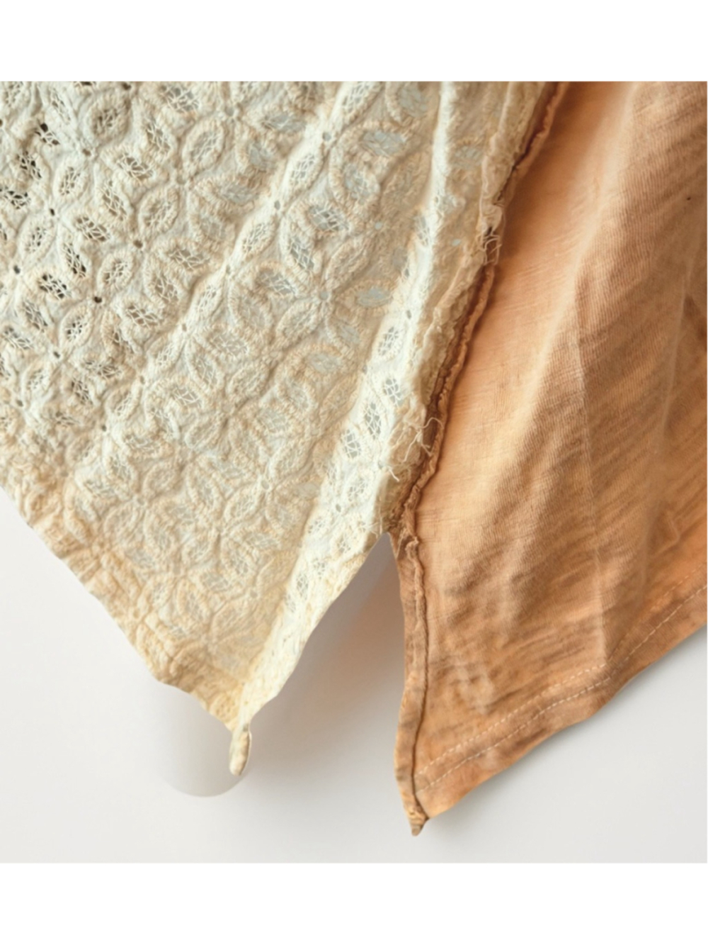 Oli & Hali XL Boho Eyelet Lace Top Tan & Cream Oversized Cottagecore Cotton - Picture 8 of 10